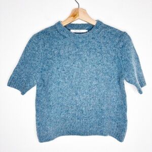 Harper Lane Short Sleeve Merino Wool Cashmere Sweater Heathered Turquoise Size M
